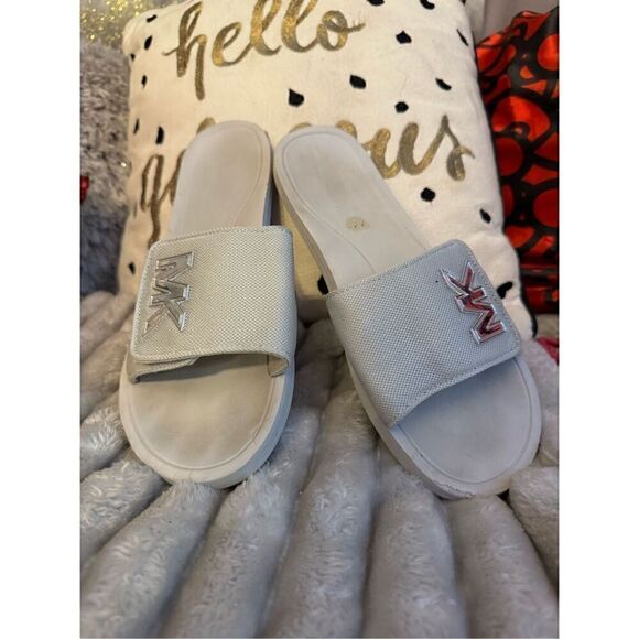 Sz10 nwot michael Kors gilmore pool slide sandals w/logo silver mesh chain - Picture 3 of 6